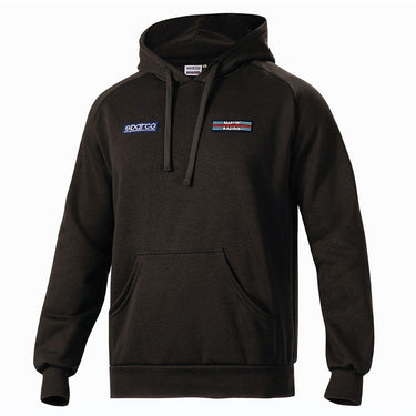 Black hoodie with logos on a white background